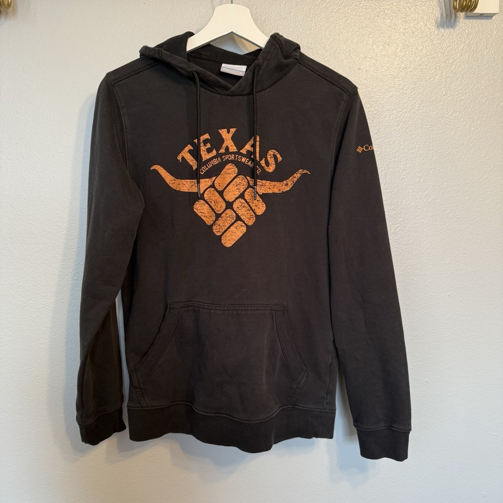 Columbia Texas Longhorn Mens Small Hoodie Black Faded Pullover Sweater Jacket
